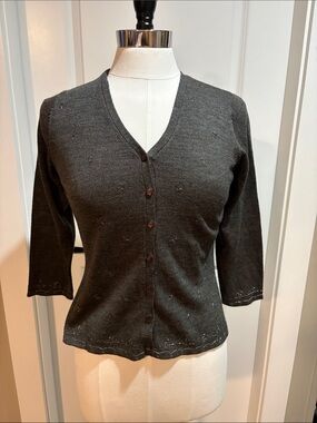 Express Charcoal V-Neck Button Front Cardigan
